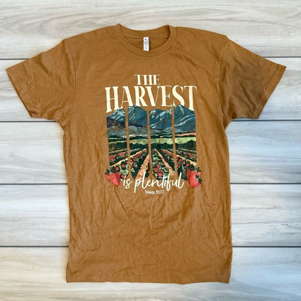 Love In Faith The Harvest Is Plentiful Tee Brown Medium NWT
